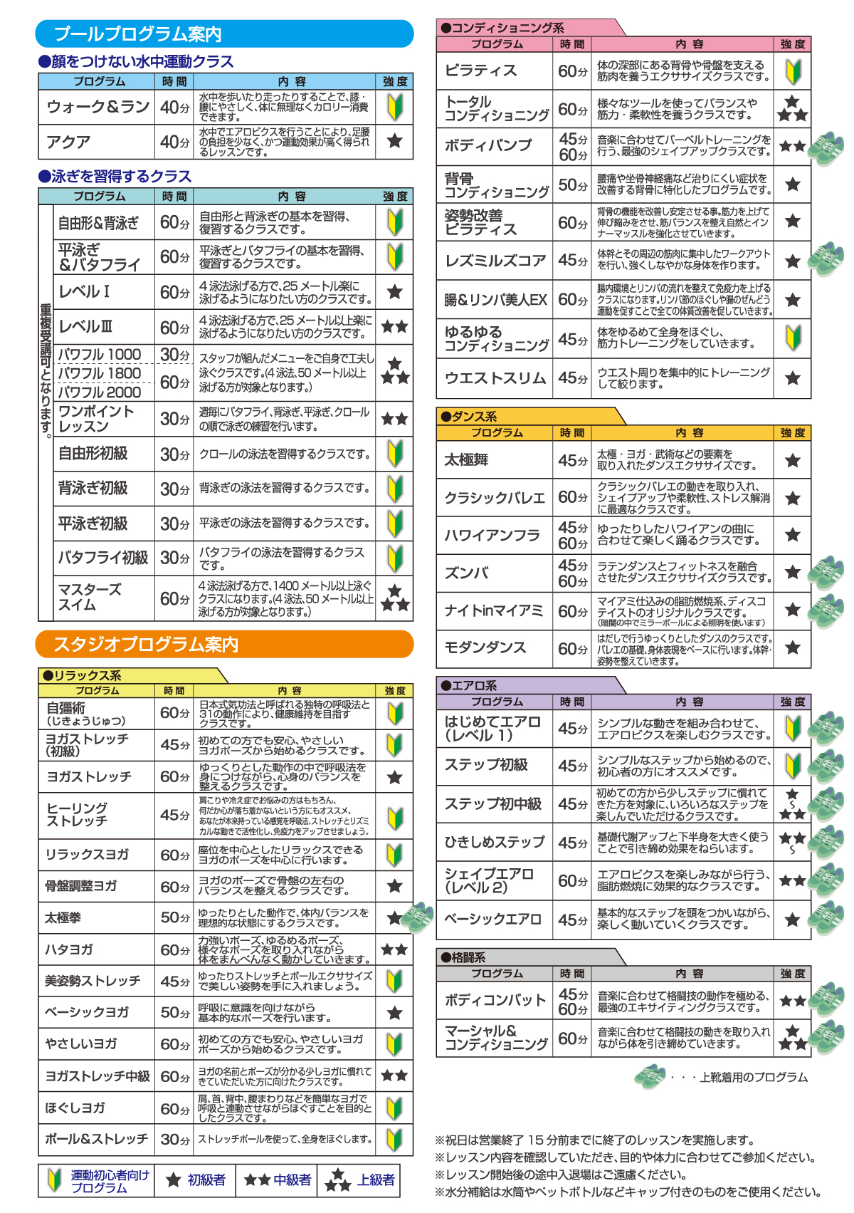 2025年4月〜2025年9月 スタジオ・プールプログラム詳細